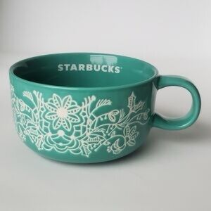 Starbucks 2022 Holiday Spearmint
Turquoise Green Floral Lace Ceramic
Mug
